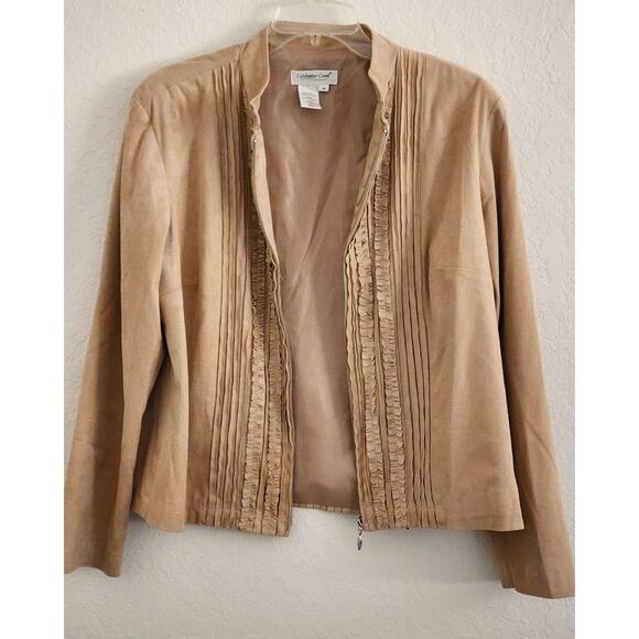 JACKET-COLDWATER CREEK-Faux Suede-Tan-Ruffled-Light Weight-Lined-MED - Picture 4 of 16